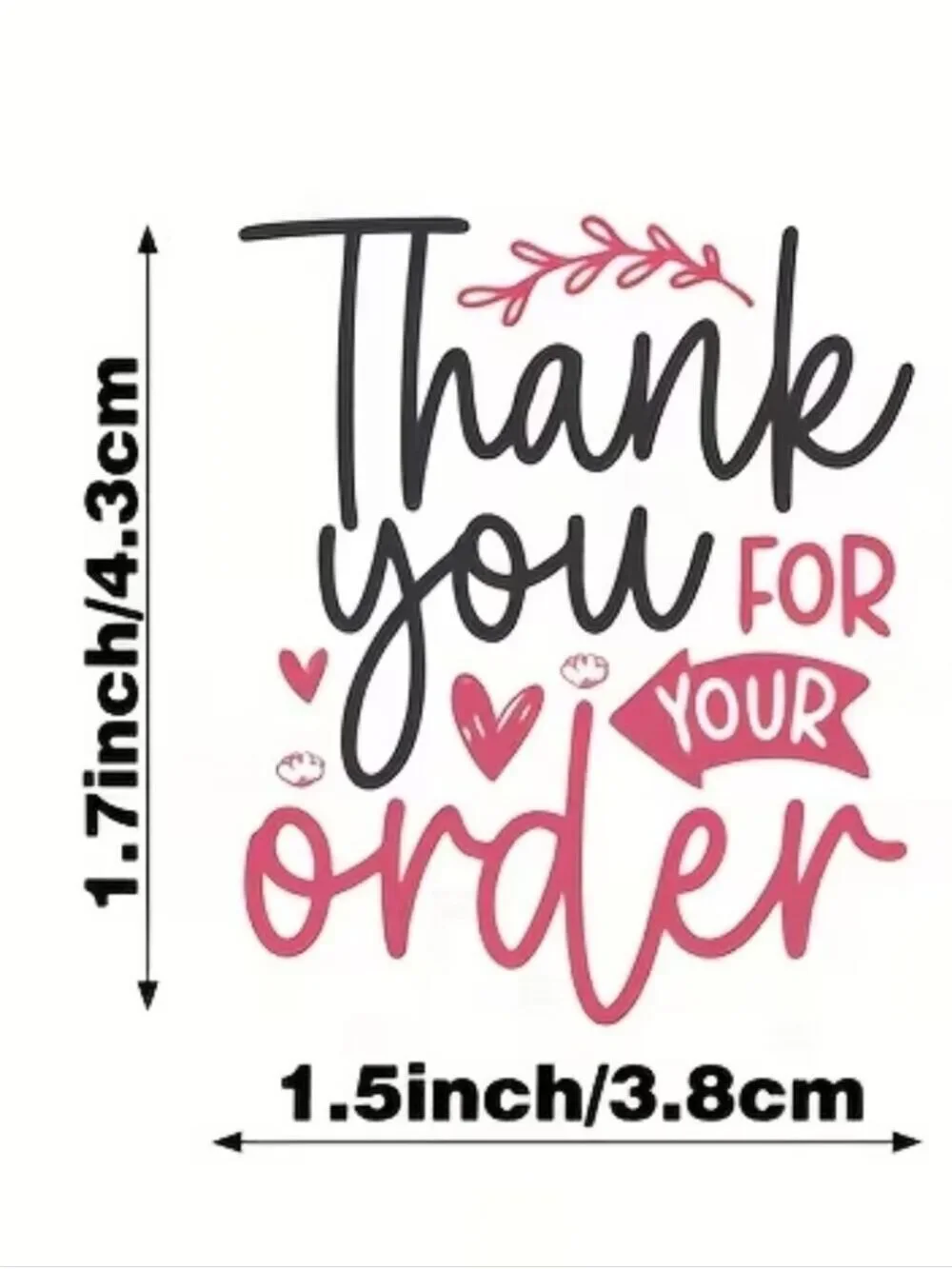 Thank You For Your Order Stickers - Pink & Black Script -New - 200 Stickers Roll